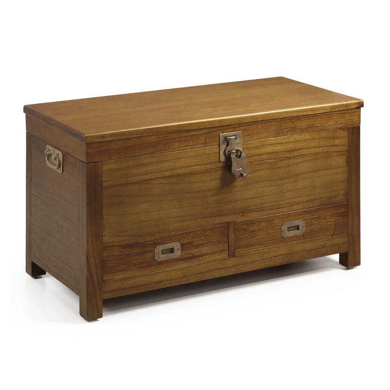 Banco baúl de madera de mindi marrón L 110 cm