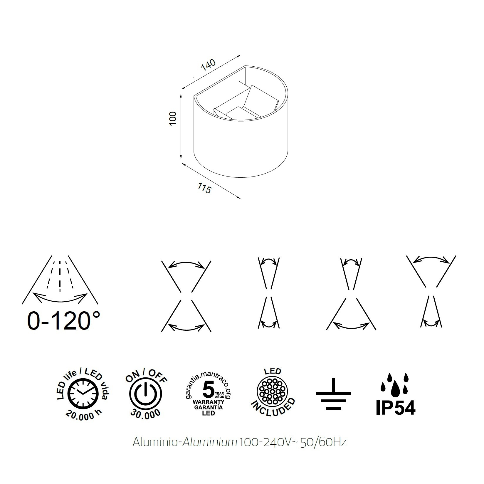 Aplique Exterior LED DAVOS 2 Luces, Varios Colores